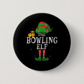 Die Bowling-Elf-Gruppe gleicht Weihnachtsbo Button (Vorderseite)
