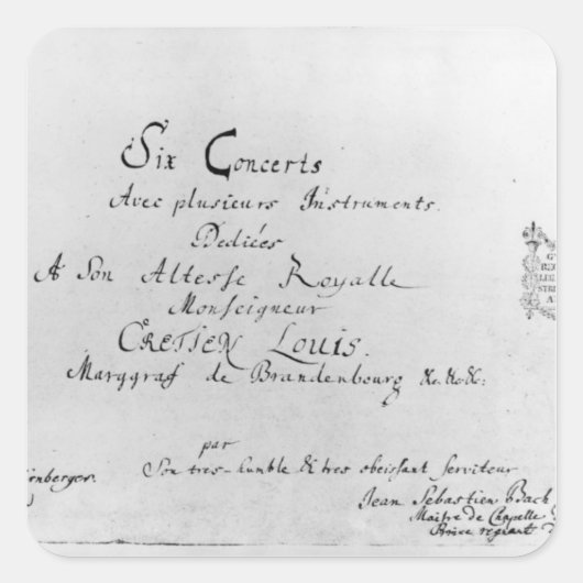 Die Brandenburg-Konzerte, 1721 Quadratischer Aufkleber (Vorderseite)