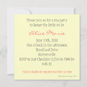 Die Braut Alice im Wunderland oder die Baby-Dusche Einladung (Rückseite)