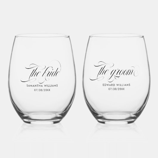 Die Braut die großartige schwarze Typografie Weinglas Ohne Stiel (Vorderseite)