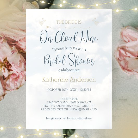 Die Braut ist auf Cloud Nine Elegantes Brautparty Einladung