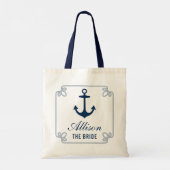 Die Braut Navy Nautical Anchor Custom Wedding Tragetasche (Rückseite)