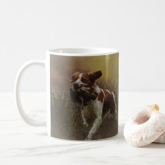 Die Bretagne spaniel Keramik Tile Beverage Coas Kaffeetasse (Mit Donut)