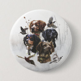Die Bretagne-Spaniels, die Vogeljagdsaison Button