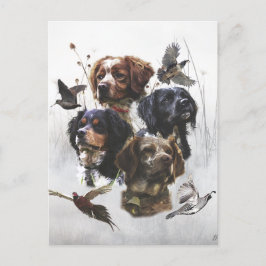 Die Bretagne-Spaniels, die Vogeljagdsaison Feiertagspostkarte