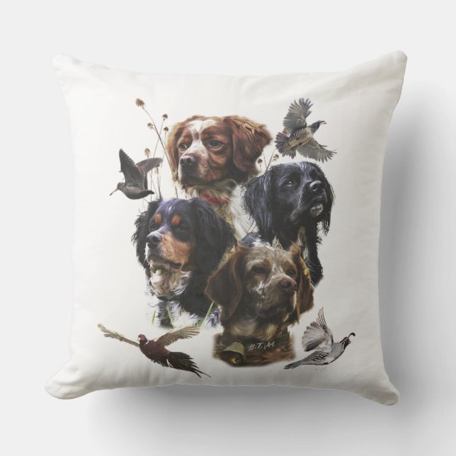 Die Bretagne-Spaniels, die Vogeljagdsaison Kissen (Vorderseite)