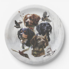 Die Bretagne-Spaniels, die Vogeljagdsaison Pappteller