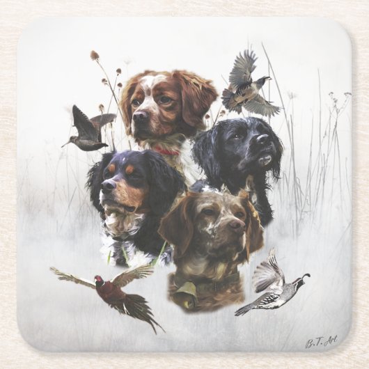 Die Bretagne-Spaniels, die Vogeljagdsaison Rechteckiger Pappuntersetzer (Vorderseite)