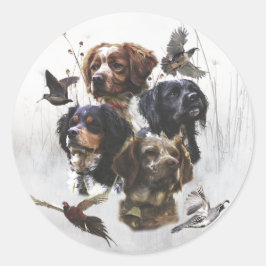 Die Bretagne-Spaniels, die Vogeljagdsaison Runder Aufkleber