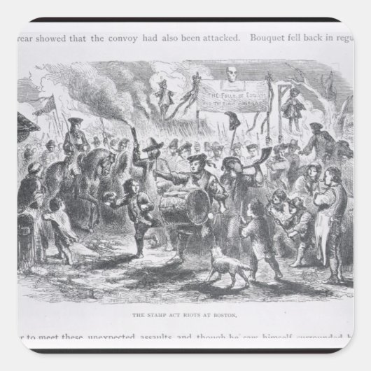 Die Briefmarke Act Riots in Boston Quadratischer Aufkleber (Vorderseite)