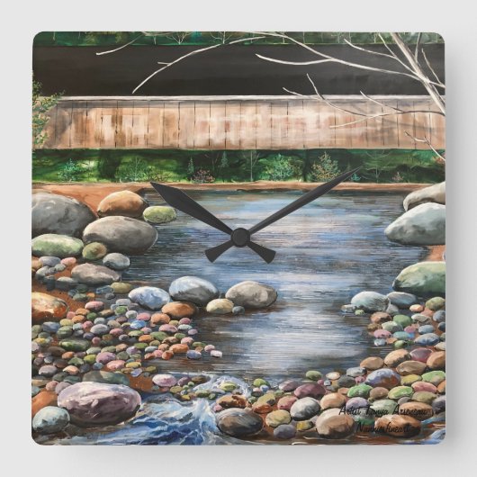 Die BROOK Lanscape Original Handgemälde Quadratische Wanduhr (Vorderseite)