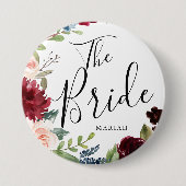 Die Brücke | Burgundy Bouquet Individuelle Name We Button (Vorderseite)