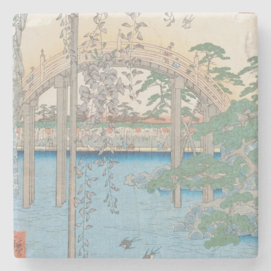 Die Brücke mit Glyzinien oder Kameido Tenjin Steinuntersetzer (Vorderseite)