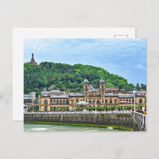 Die Bucht von La Concha mit einer Statue Christi. Postkarte (Vorne/Hinten)