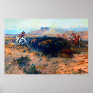 Die Buffalo-Jagd auf die amerikanische Ureinwohner Poster