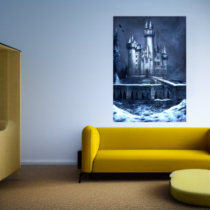 Die Burg im Winterschnee AI Art Poster