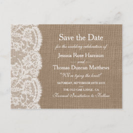 Die Burlap & Lace Wedding Collection Save the Date Ankündigungspostkarte