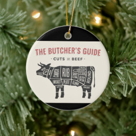 Die Butcher führen Teile von Rindfleisch Keramik Ornament