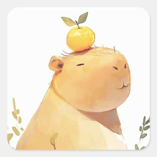 Die Capybara, die ein Orange trug Quadratischer Aufkleber (Vorderseite)