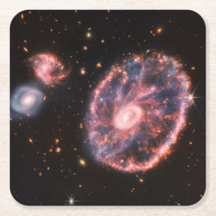 Die Cartwheel Galaxie und ihre Begleitgalaxien. Rechteckiger Pappuntersetzer