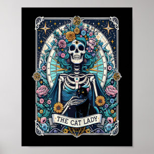 Die Cat Lady Tarot Card Skelettkatzenkatze Mama Ka Poster