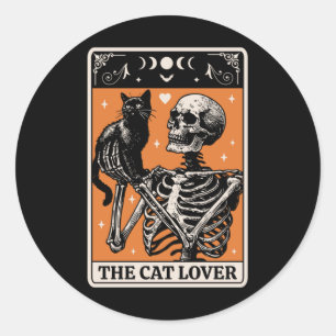 Die Cat Lover Tarot Card - Black Cat and Skeletts Runder Aufkleber