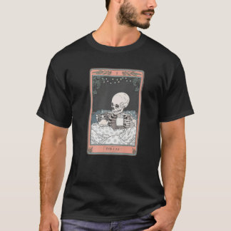 Die Cat Tarot Card Skeleton Cat Lover Coffee Aesta T-Shirt