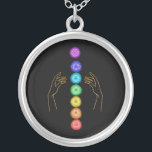 *~* Die Chakra-Symbole kleben   HeilHände Versilberte Kette<br><div class="desc">Silber-JEWELRY mit ABSICHT (R) - Energetisch angereicherter Schmuck. Chakra und heilende Hände auf schwarzem Hintergrund. Seit 2001 habe ich als beruflicher spiritueller Energieheiler den Power der HeilAbsicht gelernt, entwickelt und genutzt. Alle meine JEWELRY WITH INTENTION (R) tragen die heilende Energie der positiven Manifestation. Dieser JEWELRY ist bereit, Ihre persönliche Absicht...</div>