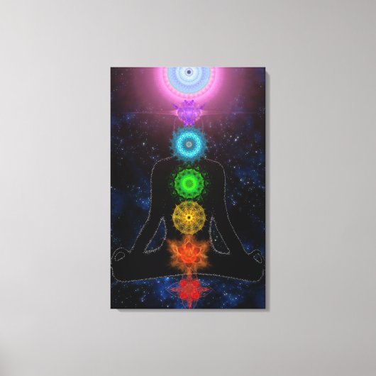 Die Chakras - mit Sternen und Meditation Leinwanddruck (Vorderseite)
