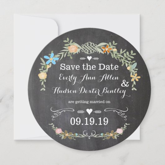 Die Chalkboard Coral Pink Aqua Garland Hochzeit Save The Date (Vorderseite)