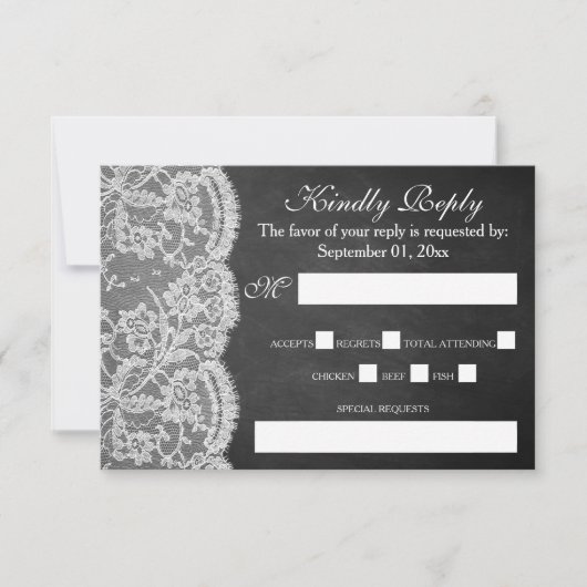 Die Chalkboard & Lace Wedding Collection RSVP Karte (Vorderseite)