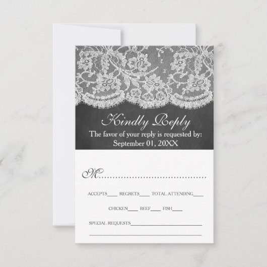 Die Chalkboard & Lace Wedding Collection RSVP Karte (Vorderseite)
