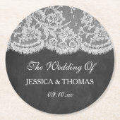 Die Chalkboard & Lace Wedding Collection Runder Pappuntersetzer (Vorderseite)