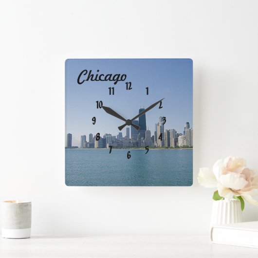 Die Chicagoer Skyline Quadratische Wanduhr (Zuhause)