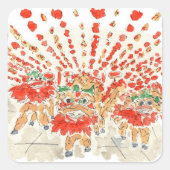Die chinesische Löwentanzfarbe Quadratischer Aufkleber (Vorderseite)