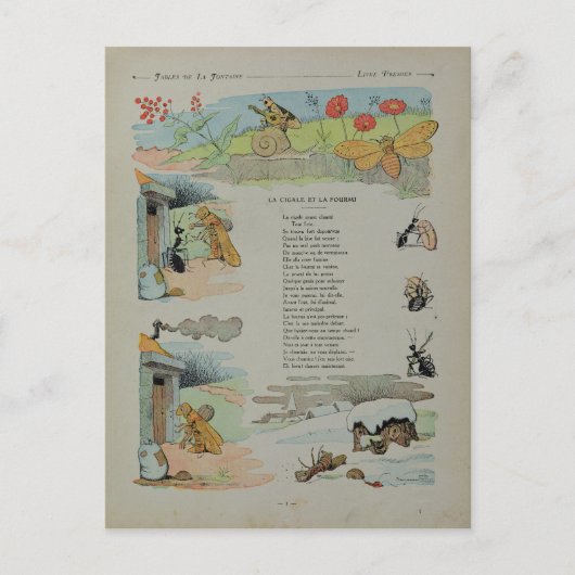 Die Cicada und die Ameise aus den Fabeln Postkarte (Vorderseite)