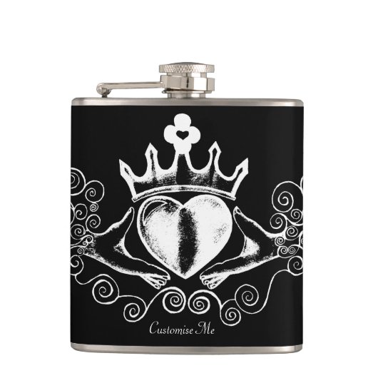 Die Claddagh (weiß) Flachmann (Vorderseite)