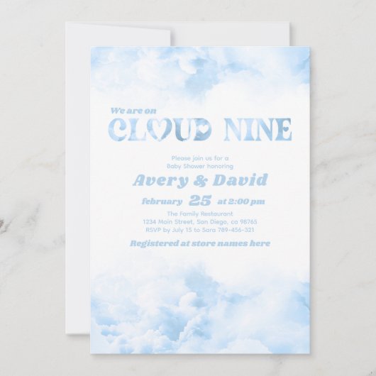 Die Cloud Nine Fluffy Cloud Baby Boy Showdusche Einladung (Vorderseite)