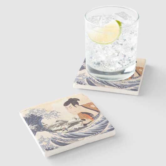 Die Collages der Great Wave Ukiyoe Steinuntersetzer (Seitenansicht)