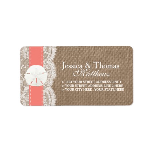 Die Coral Sand Dollar Beach Wedding Collection Adressaufkleber (Vorne)