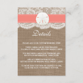 Die Coral Sand Dollar Beach Wedding Collection Begleitkarte