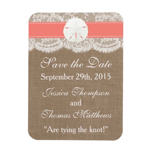 Die Coral Sand Dollar Beach Wedding Collection Magnet (Vertikal)