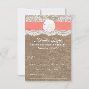 Die Coral Sand Dollar Beach Wedding Collection RSVP Karte