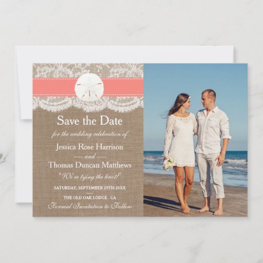 Die Coral Sand Dollar Beach Wedding Collection Save The Date (Vorderseite)