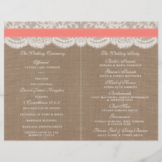 Die Coral Sand Dollar Wedding Programme (Rückseite)