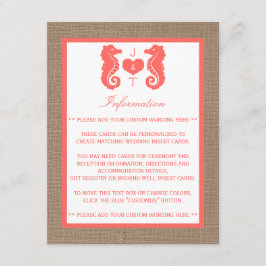 Die Coral Seahors Burlap Beach Wedding Collection Begleitkarte