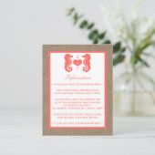 Die Coral Seahors Burlap Beach Wedding Collection Begleitkarte (Stehend Vorderseite)