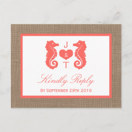 Die Coral Seepferd Burlap Beach Wedding Collection Einladungspostkarte