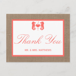 Die Coral Seepferd Burlap Beach Wedding Collection Postkarte