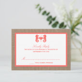 Die Coral Seepferd Burlap Beach Wedding Collection RSVP Karte (Stehend Vorderseite)